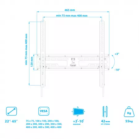 Настенный кронштейн для LED/LCD телевизоров KROMAX FLAT-4 BLACK